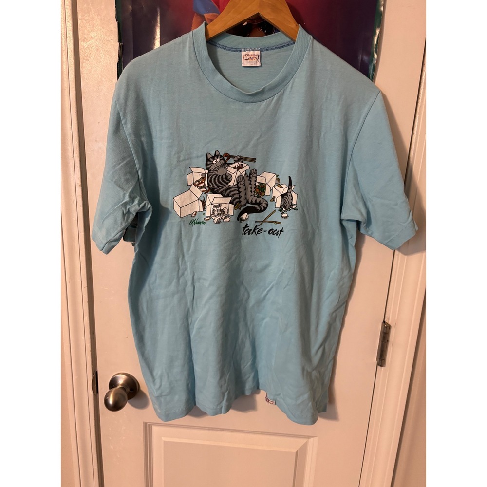 Vintage Crazy Shirts B Kliban Cat Take-Out T-Shirt Blue Mens XL Hawaii Graphic